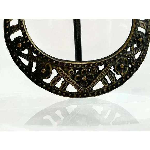 Dark Rich Bronze Vintage Southwest Style Curved Edge Cutout Ornate Belt Buckle - Picture 4 of 10